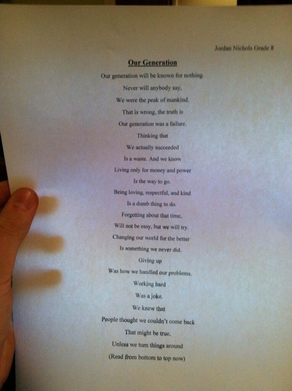 Jordan Nichols Grade 8: Our Generation.